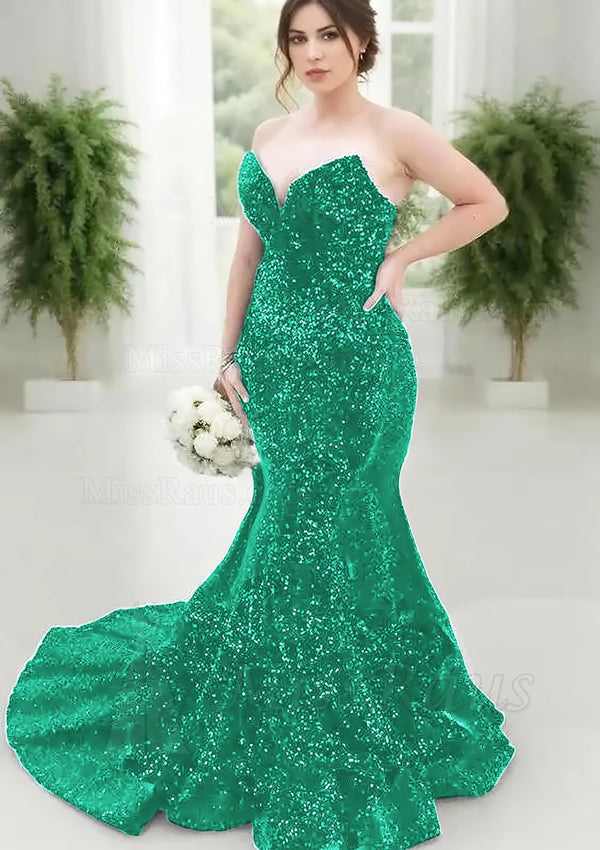 Emerald Green Sweetheart Mermaid Sequence Long Corset Prom Dress