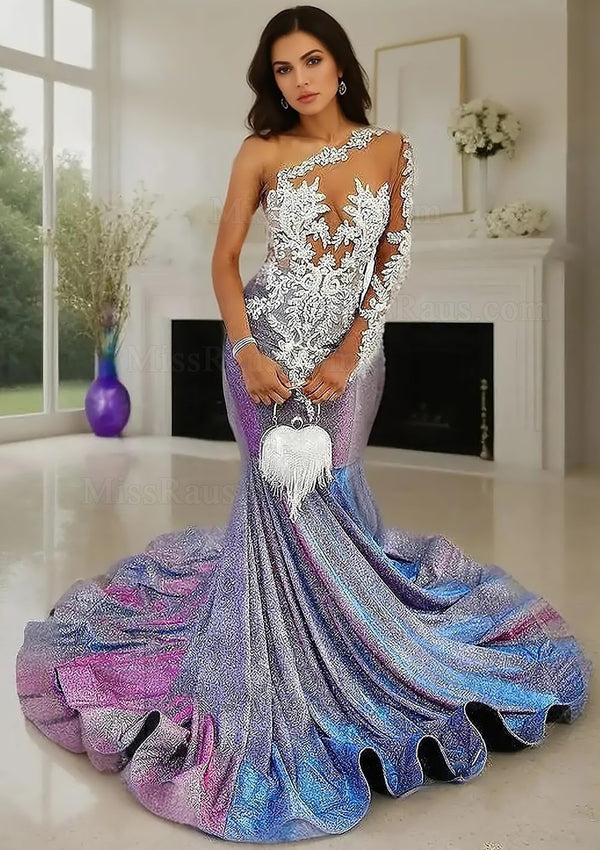 Mermaid Sequence Long Sleeves Grey Long Prom Dress With Beads
