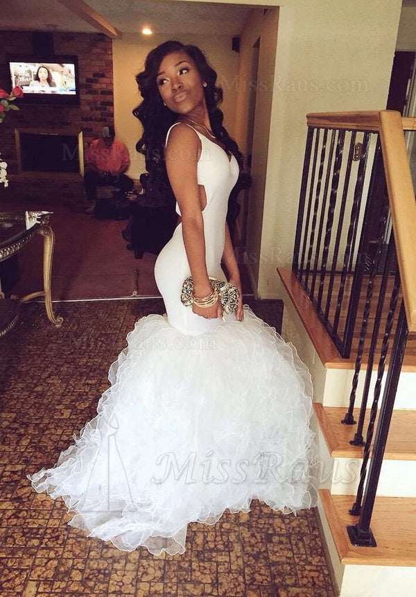 2025 White Mermaid Sweetheart Long Prom Dress With Ruffles