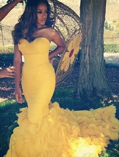 Mermaid DaffodilSweetheart Tulle Ruffles Long Prom Dress With A Corset Back 2025