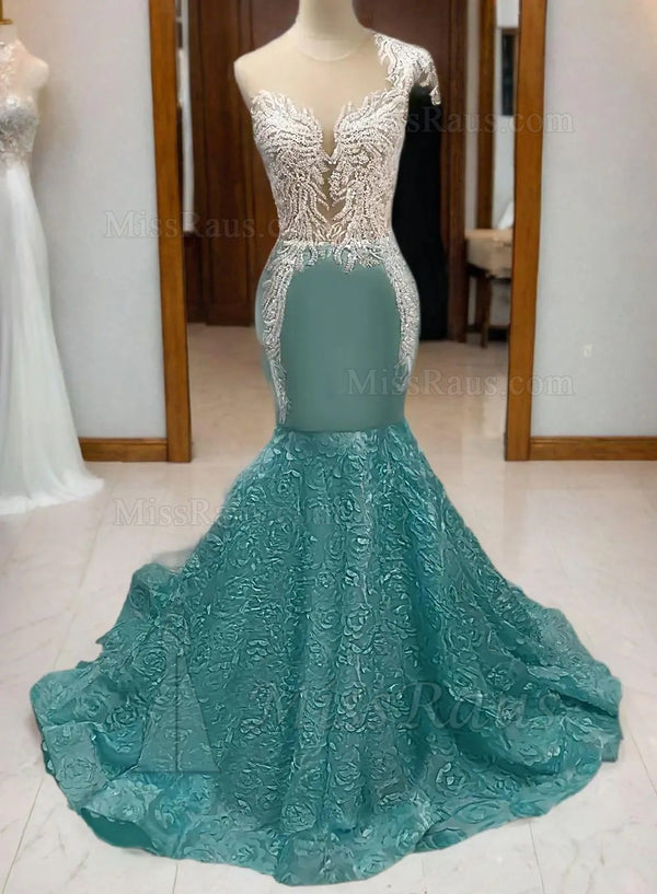 Mermaid Mint Green Silk Like Satin Long Prom Dress With Applique