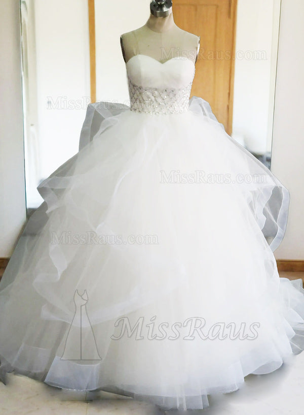 Sweetheart Beaded  Ruched Ball Gown Wedding Dress